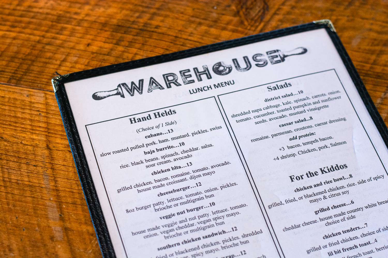 Warehouse Lunch Menu